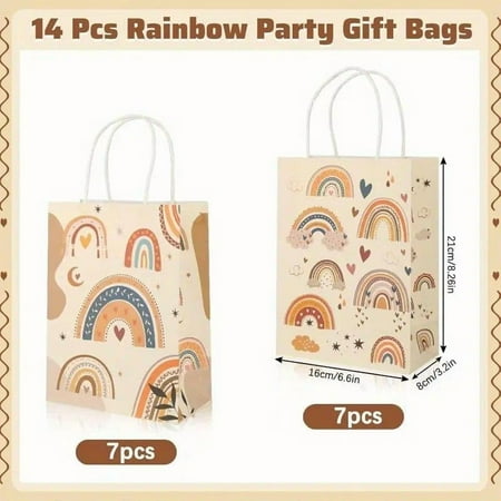 14 Pack Gift Bag with Handle, 6.6in X 3.2in X 8.26in, Rainbow and Heart-shaped Design, Reusable, Suitable for Birthday, Wedding, Party Gifts, Flower Shop DIY Bouquet Packaging