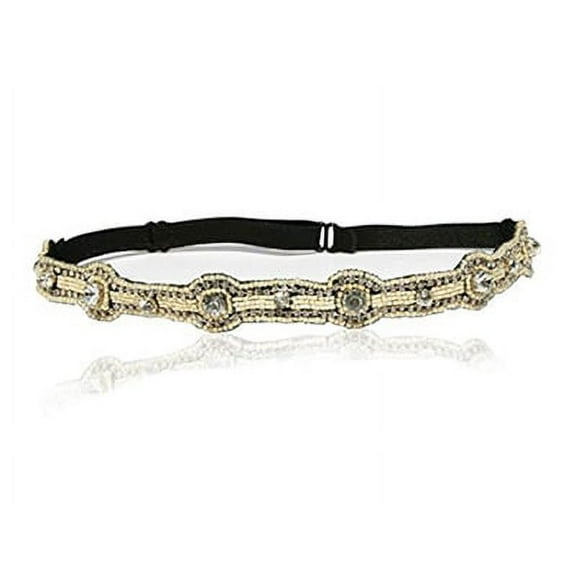 Bride Cream Thin Crystal Rhinestone Diamond Headband Adjustable Non-slip Comfortable for Wedding