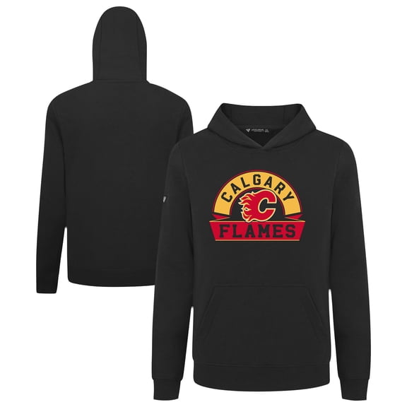 Youth Levelwear Black Calgary Flames Podium Banner Arch Pullover Hoodie