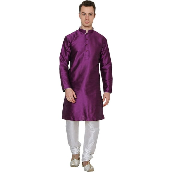 Royal Kurta Mens Silk Blend Kurta Pyjama Set (38, Puprle-Multi)
