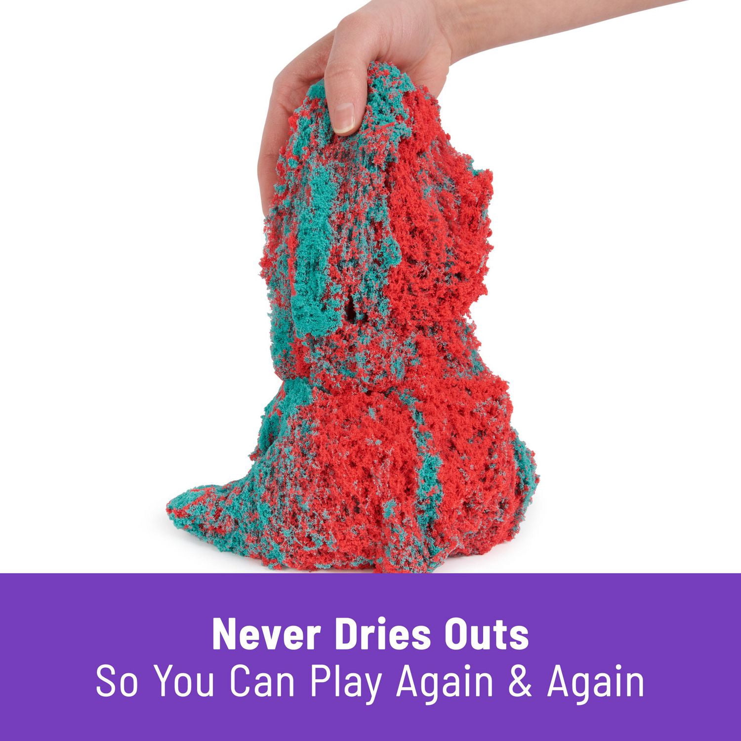 Kinetic Sand Mold n’ Flow, 1.5 Red and Teal Play Sand, 3 Tools Sensory Toys for Kids Ages 3+