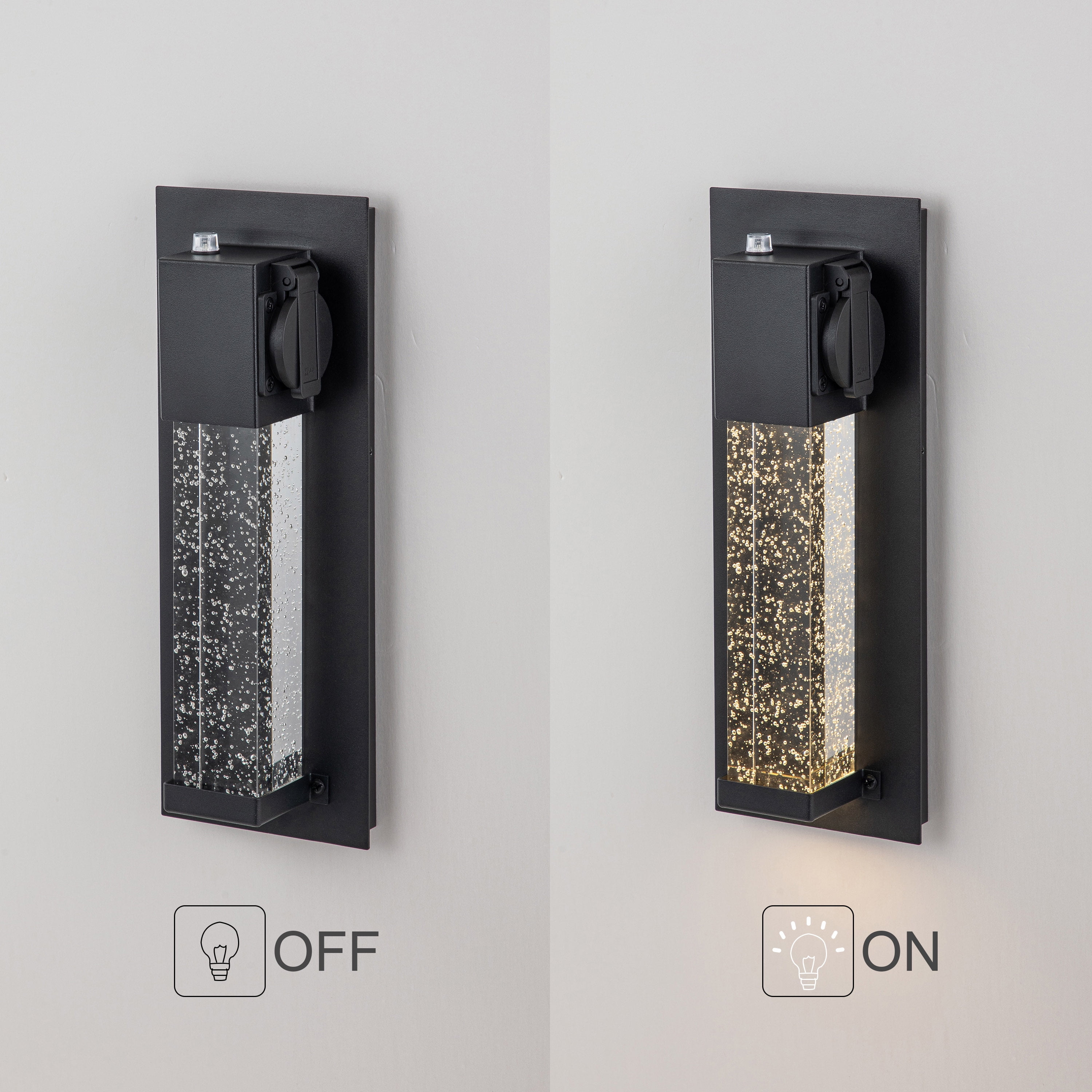 C Cattleya 2-Pack Matte Black Dusk to Dawn LED Outdoor Wall Light with Outlet and Clear Bubble Glass
