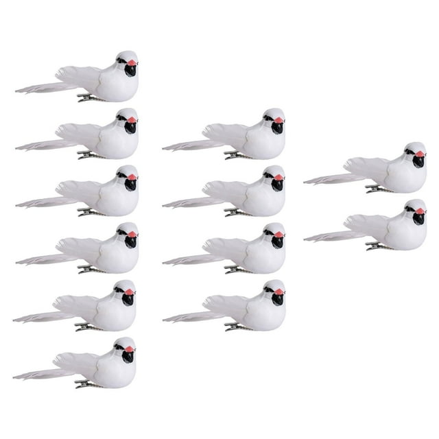 12 piezas de pájaros artificiales de simulación con clip de espuma realista, plumas artificiales, pequeñas figuras de pájaros para decoración de bodas