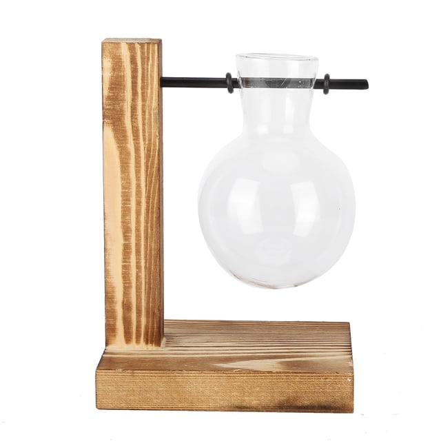 Innovative Planter Vase with Wooden Stand Transparent Glass Hydroponics Vase Desktop DecorationType A