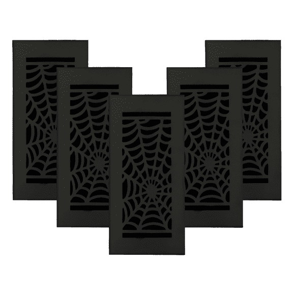 SET OF 5 Spooky Gothic Vent Cover 4"x10" Duct Opening (Overall 5-1/2"x 11-3/4") in Spider Web Solid Cast Aluminum Register Cover || Powder Coated Black No holes