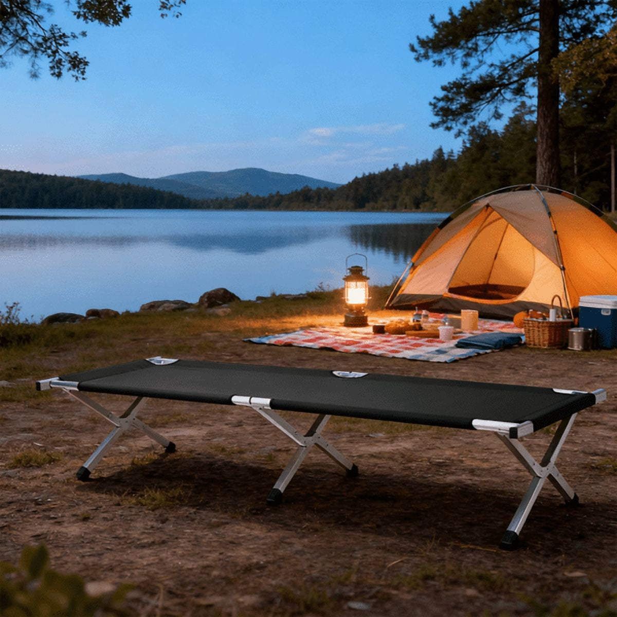 Alvantor Single Folding Camping Cot for Adults, 74 x 28 x 18 in, Aluminum Frame, Oxford Fabric, Carry Bag, Black