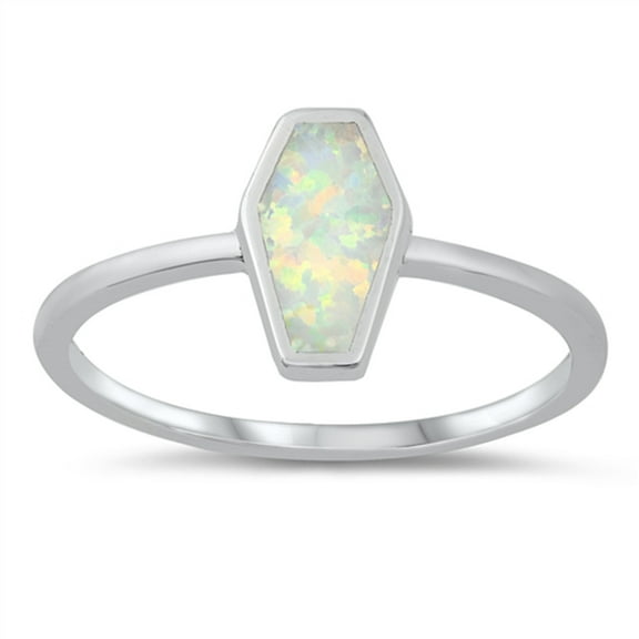 CHOOSE YOUR COLOR White Simulated Opal Vampire Coffin Ring .925 Sterling Silver Band CZ Female Size 10