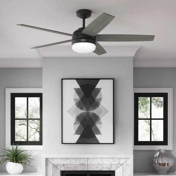 Restored Hunter Fan 60 inch Matte Black Indoor Ceiling Fan with LED Light and Remote Control for Bedroom, Living Room/Family Room, Dining Room, Kitchen, Office (Refurbished)