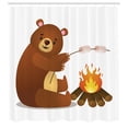 thumbnail image 2 of Ambesonne Bears Shower Curtain, Grilling Marshmallow Artwork, 69"Wx70"L, White and Redwood, 2 of 4