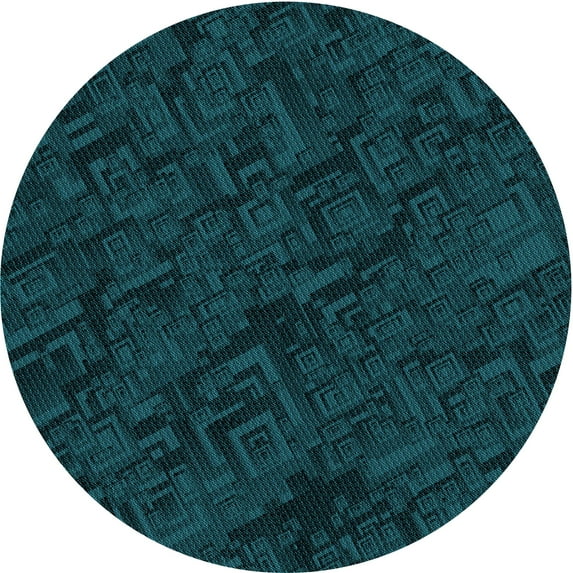 Ahgly Company Machine Washable Indoor Round Transitional Teal Green Area Rugs, 4' Round