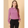 thumbnail image 2 of INSPIRE CHIC Women's Keyhole Stand Collar Pleated Back Button Blouse Tops, 2 of 6