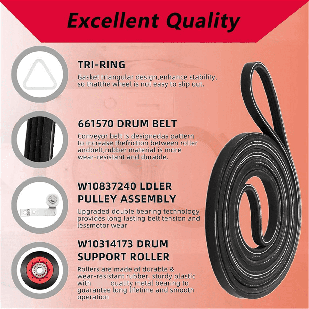 4392067 Dryer Repair Kit and W10837240 Dryer Idler Pulley Kit Include WPW10314173 Rollers & 661570V Belt & 279640 Pulley