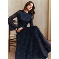 thumbnail image 4 of Women Blue Long Sleeve Lace Maxi Dress, Elegant Round Neck Slim Fit Bell, 4 of 7