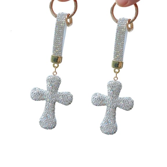 Giaone Crosses Crystal Keychain Car Bag Purse Charm Pendant Crystal Crosses Keyring