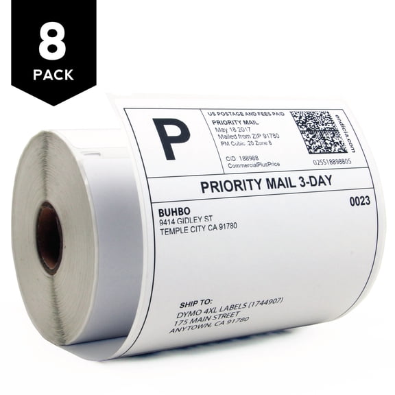 Buhbo DYMO 4XL Compatible 4" x 6" Shipping Label 1744907, White (8 Pack / 220 Labels per Roll)