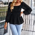 thumbnail image 4 of Camisetas de manga larga para mujer, elegantes, transpirables, informales, con cuello redondo, camisas tipo túnica para el trabajo, fiesta, citas, negro L, 4 of 7