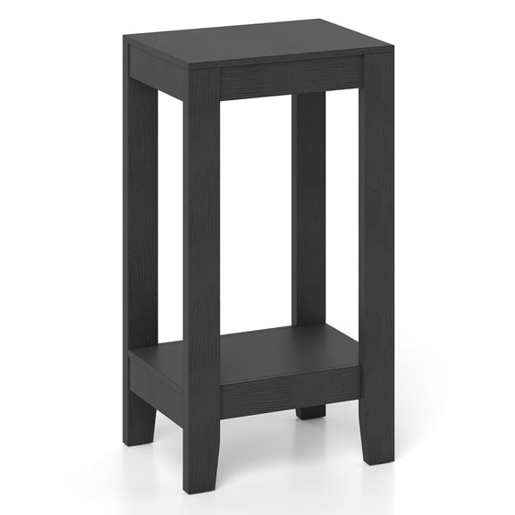 Giantex Tall Nightstand, 2-Tier End Table w/Wooden Legs, Sofa Bedside Table for Small Spaces, Black