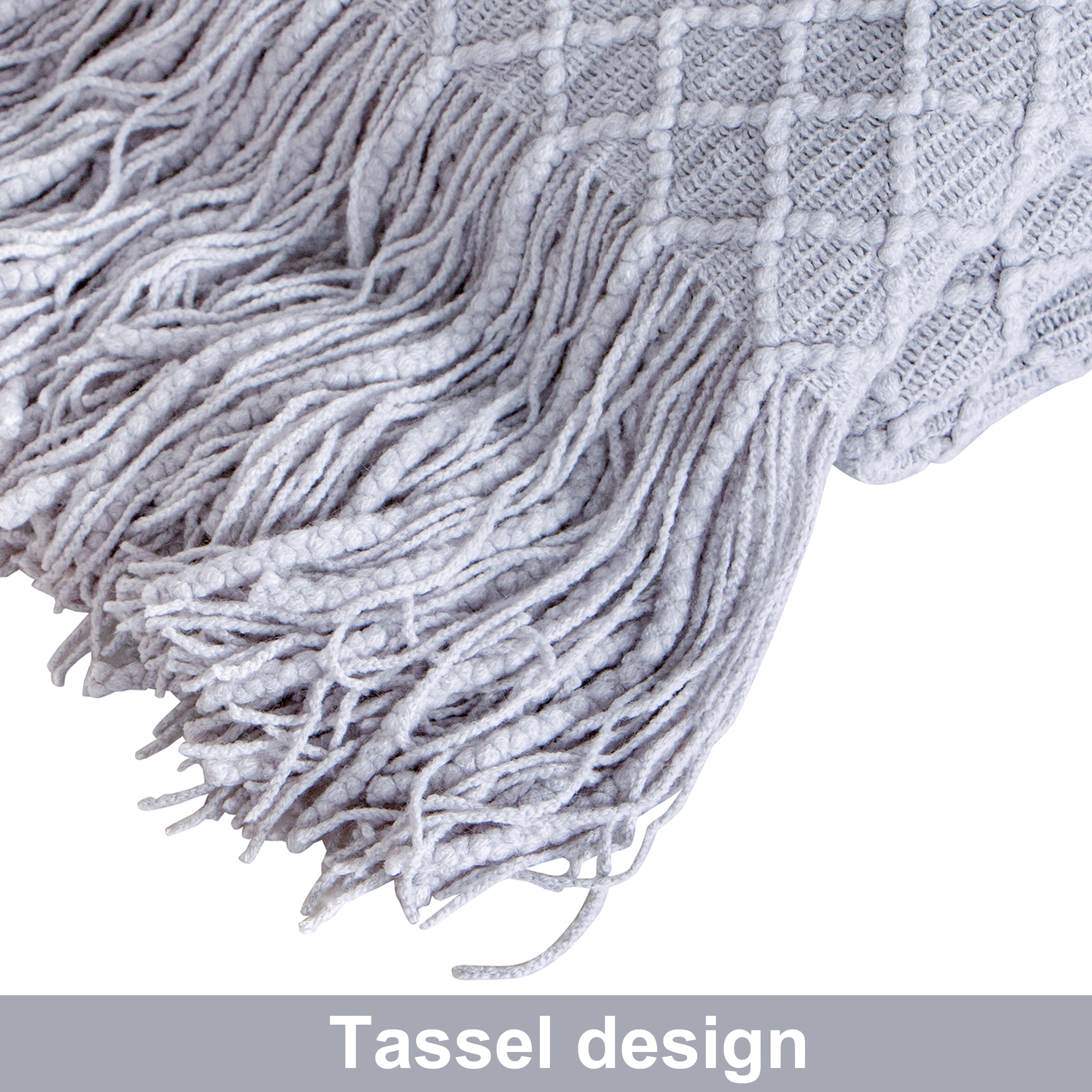 Ntbay Acrylic Knitted Throw Blanket with 7" Tassels, Lightweight and Soft Cozy Decorative Woven Blanket for Travel, Couch, Bed, Sofa, 51" x 67", Light Gray Checkered