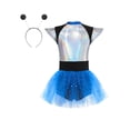 thumbnail image 4 of Aislor Shiny Metallic Alien Dress for Girls with Hair Hoop Cap Sleeve Sequins Zipper Robot Dress Blue 12, 4 of 7