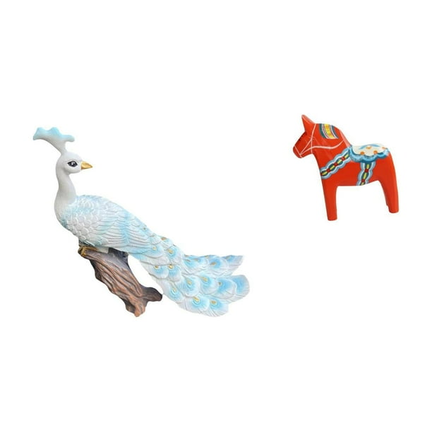 Estatua del pavo real,Estatua de pavo real,adorno de escritorio creativo y divertido,Figura de escritorio,Estatua tradicional sueca del caballo de Dala,Figura creativa del caballo Dalecarliano