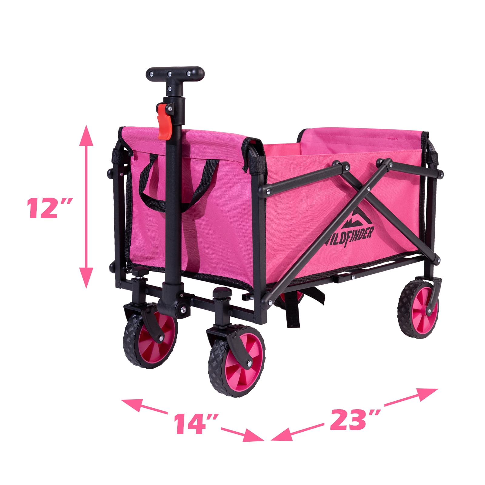WildFinder Collapsible Small Outdoor Wagon Cart with Adjustable Handle & Waterproof Fabric, Folding Utility Wagon for Garden, Camping and Daily Use, Pink