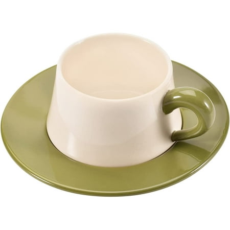 

JLMMEN STORE Ceramic Coffee Mug Creative Morandi Contrast Cup with Saucer for Office and Home Dishwasher and Microwave Safe 8.5 oz/250 ml for Latte Tea Milk (Grass Green)