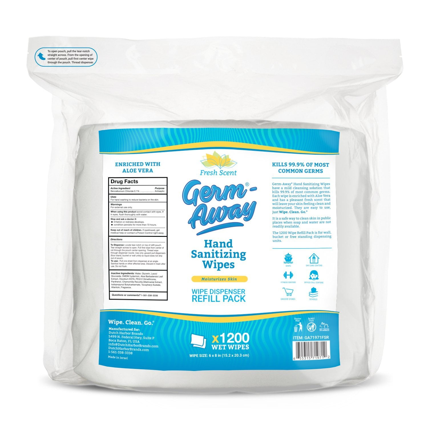 GermAway Antibacterial Hand &amp; Face Wipes Refill Roll