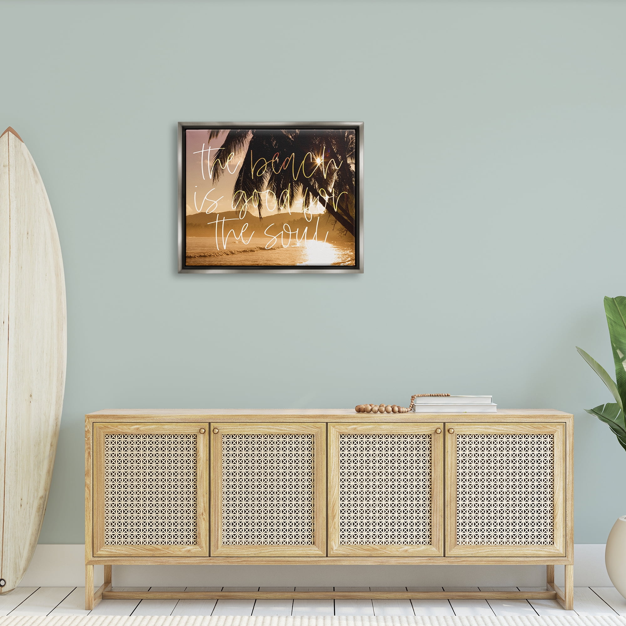 Stupell Beach Good For The Soul Tropical Sands Landscape Painting Gray Floater Framed Art Print Wall Art