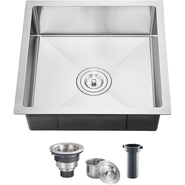 Undermount Kitchen Sink Gauge Stainless Steel Single Bowl with Bottom Grid Sound Dampening -Condensation Pad Brushed Finish for Bar Prep Utility Sink