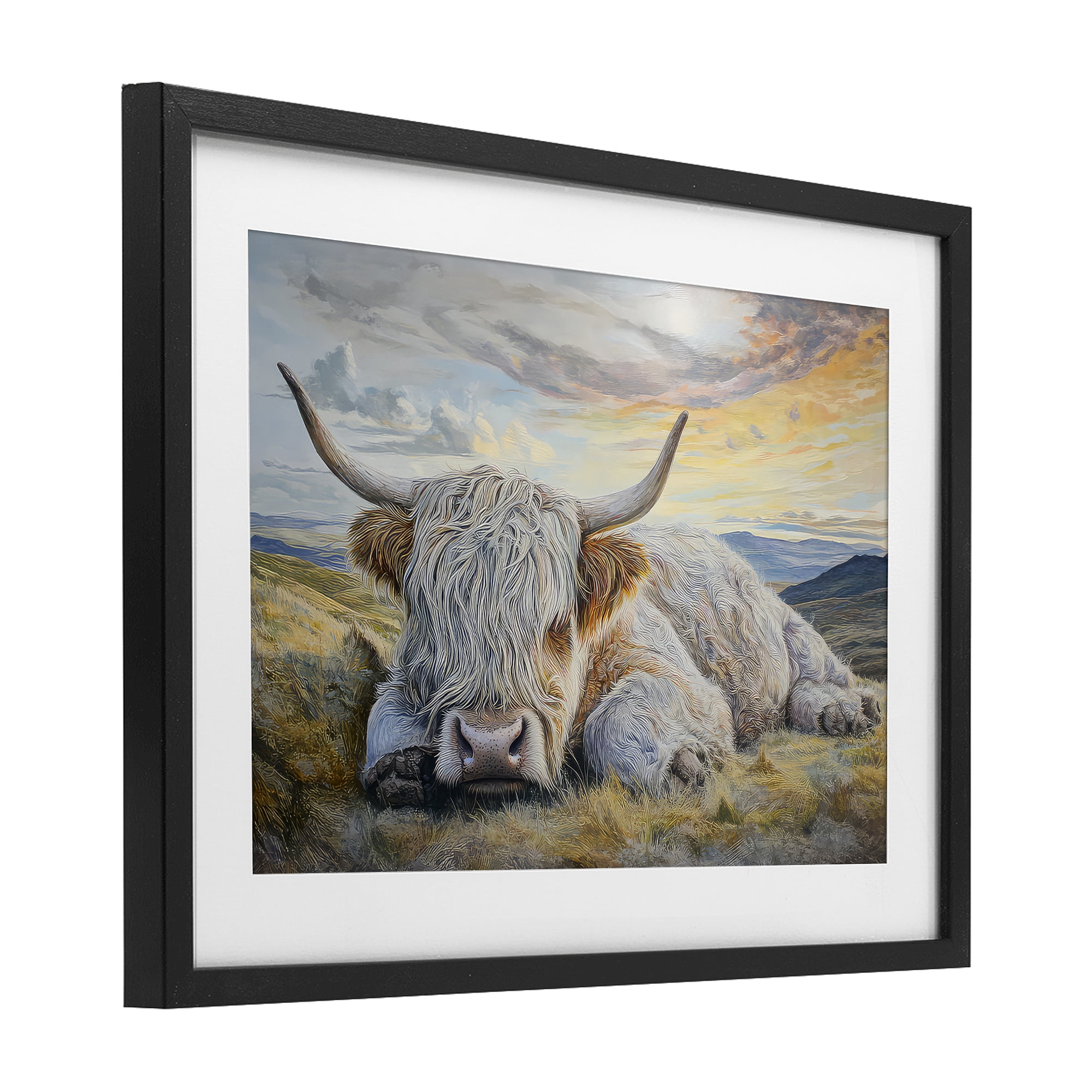 Stupell Industries Sleeping Highland Cow Pastoral Black Framed Print Under Glass, design by The Wands Want