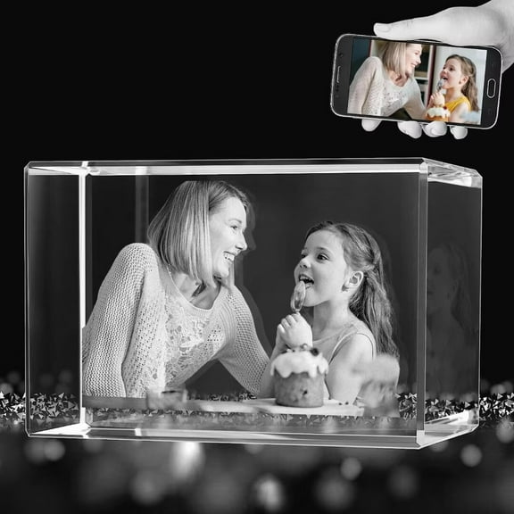 AISENIN 3D Laser Engraved Crystal 3D Picture in Crystal Customized 3D Crystal Photo Love Gifts Customized Gifts for Mom Dad Couples