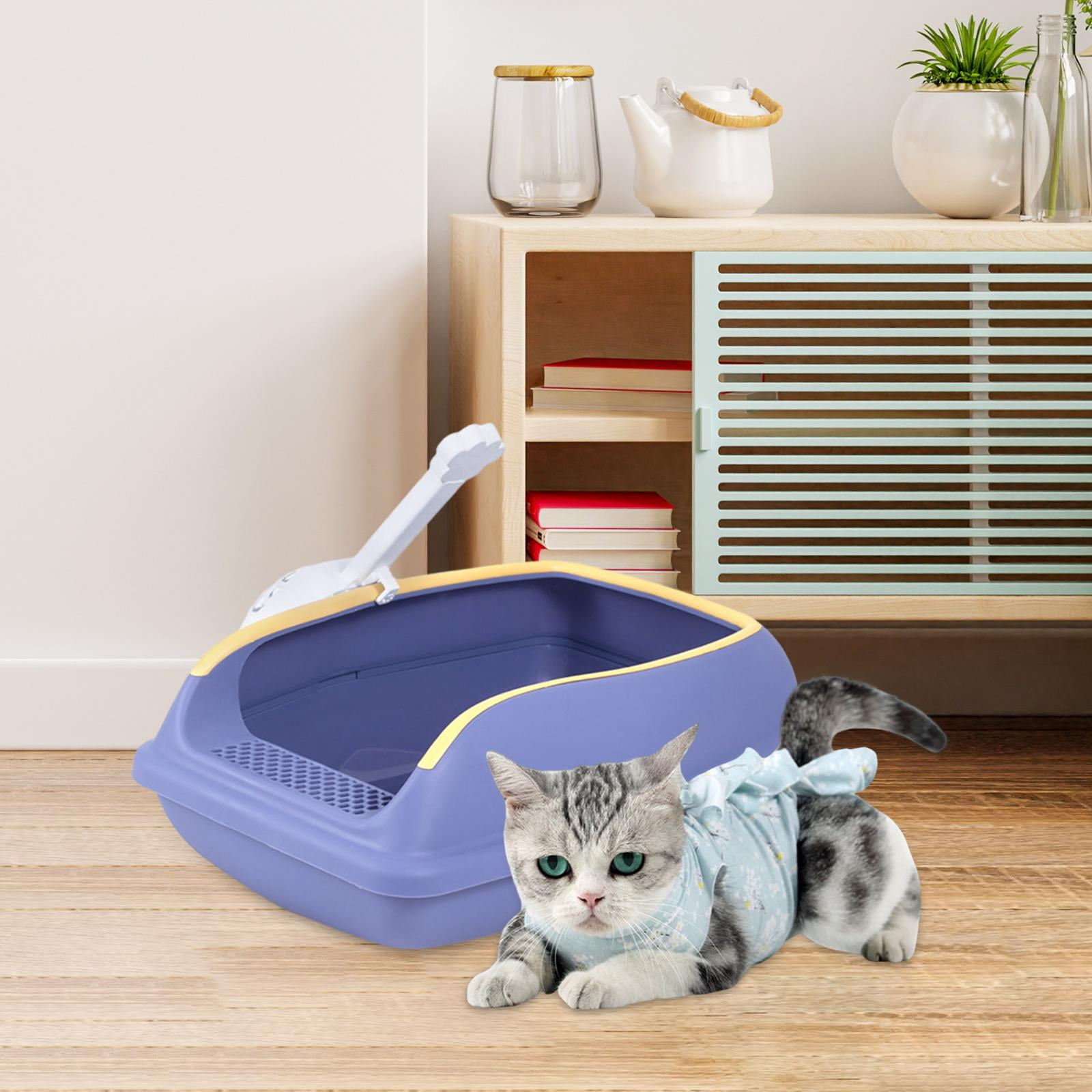 perfeclan Cat Bedpan Portable with High Side itter Container Semi Closed Easy to Clean Kitty Litter Pan for Indoor Cats L Violet