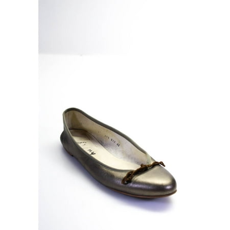 

Pre-owned|FS/NY Womens Round Toe Tie Front Metallic Ballet Flats Silver Leather Size 40