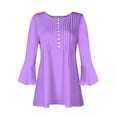 thumbnail image 4 of fatyb Tunic Tops for Women Button up V Neck 3/4 Sleeve Casual Blouses Plain Dressy Womens Loose Tops, 4 of 5