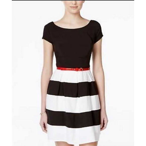 B Darlin Juniors’ Sleeveless Multi-Print Dress (Black/White/Red, 5/6)