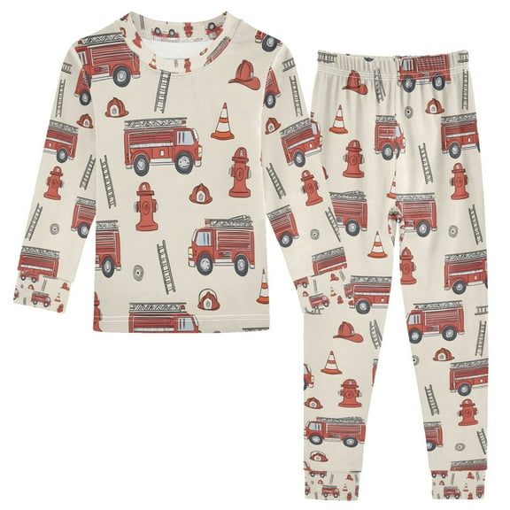 FORMRS Long Sleeve Top and Pants Pajama Set for Niños 2-Piece Sleepwear, Sizes 18M-8Y, Cartoon Fire Truck Pattern