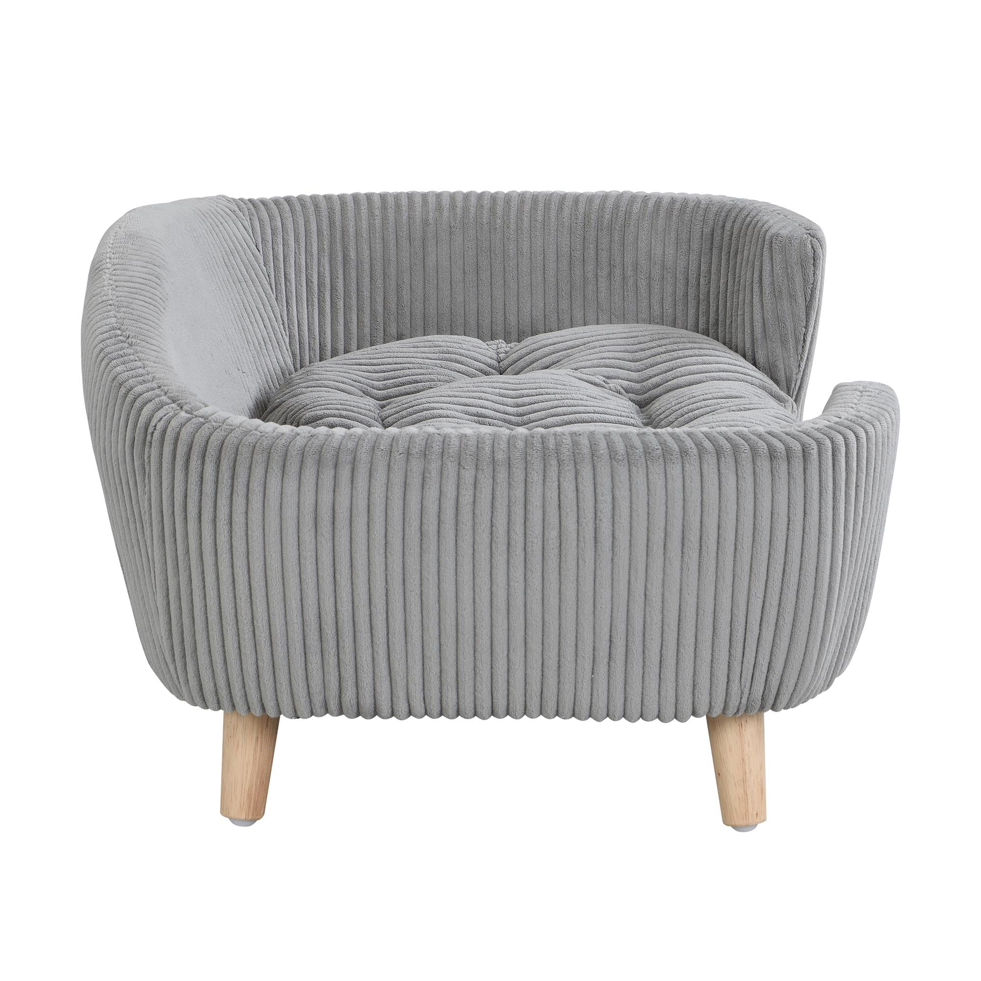 Pefilos Large Dog Couch Furniture, 30" Wide Pet Sofa for Medium Dogs with Removable Mattress, Luxury Raised Pet Couch Lounging Dog Bed with Anti-Slip Bottom, Light Gray