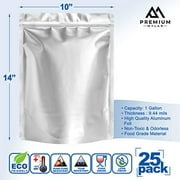25 Mylar Bags 1 Gallon - Extra Thick 7.4 Mil - 10"x14" Airtight Vacuum Sealing Sealable Mylar Bags for Long Term Food Storage - Odor Free Heat Resistant - Light and Moisture Proof Fresh Save