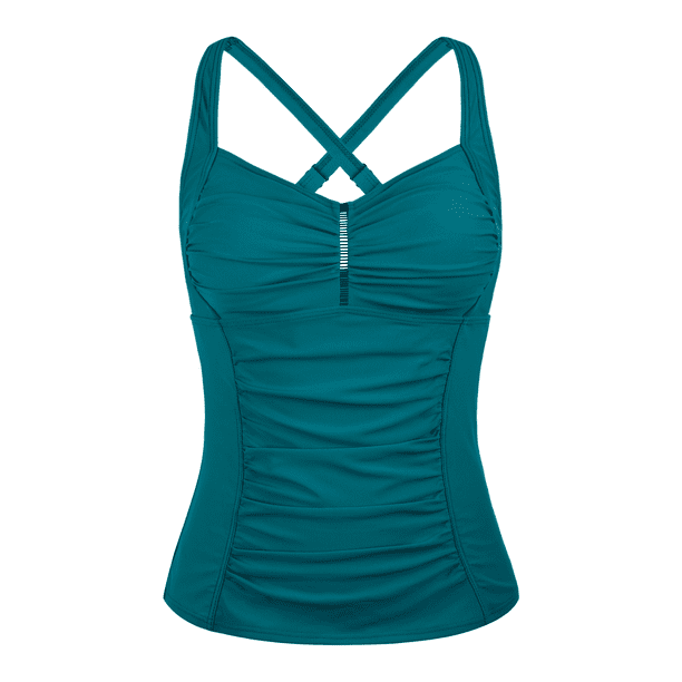 Hilor Women's Tankini Tops Shirred Tummy Control Swimsuits Cross Back ...