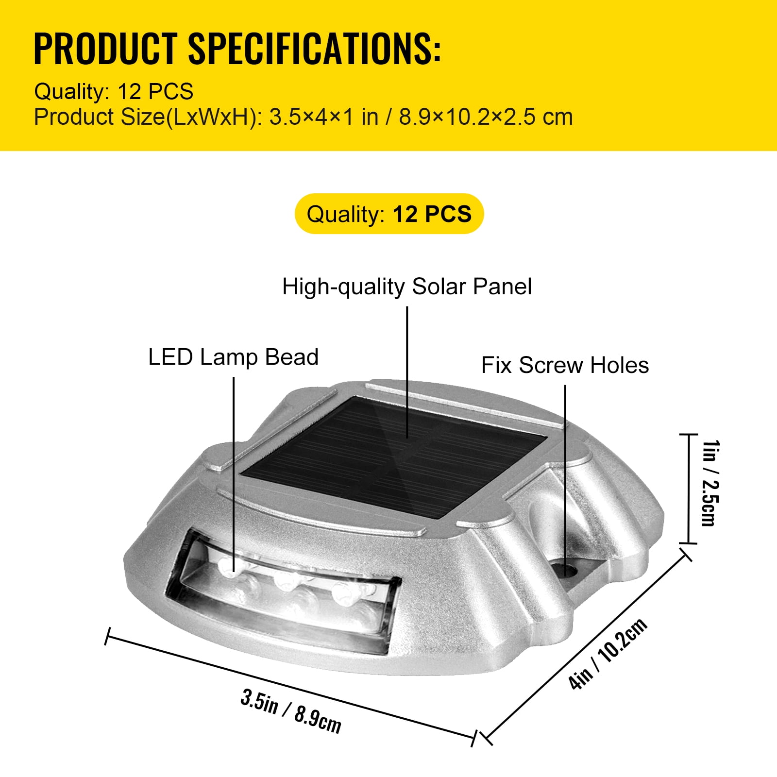 VEVOR Solar Pathway Lights, 12-Pack, White, Includes Screws, Weatherproof Outdoor Deck Lights, 6 LED, Ideal for Garden Paths, Walkways, Driveways & Steps