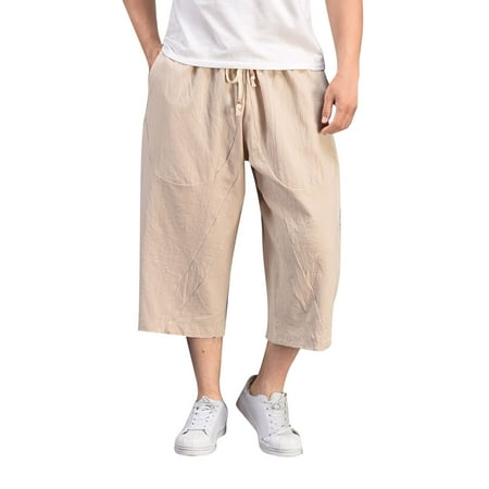 snowsong Men s Pants Linen Pants Men Men Baggy Wide Leg Pants Hanging Crotch Bloomers Calf Length Mid Rise Pockets Trousers Mens Lounge Pants White 2 3XL