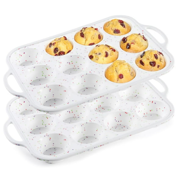 Molde para magdalenas CAKETIME de silicona con marco de metal, 12 tazas, paquete de 2