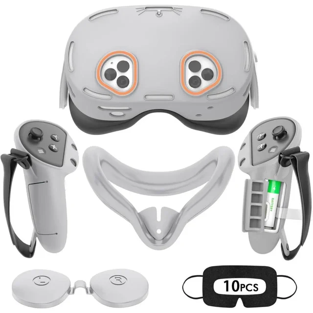 Ensemble de Housses en Silicone Compatible avec Oculus/Meta Quest 3S, Accessoires VR pour Meta Quest 3S, Ensemble de Housses de Protection Incluant Housse de Poignée pour Manette, Couvre-Visage, Housse de Coque VR
