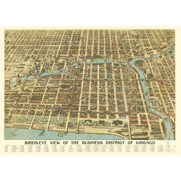 Historic Panoramic View - Chicago Illinois - Poole 1898 - Vintage Wall Art