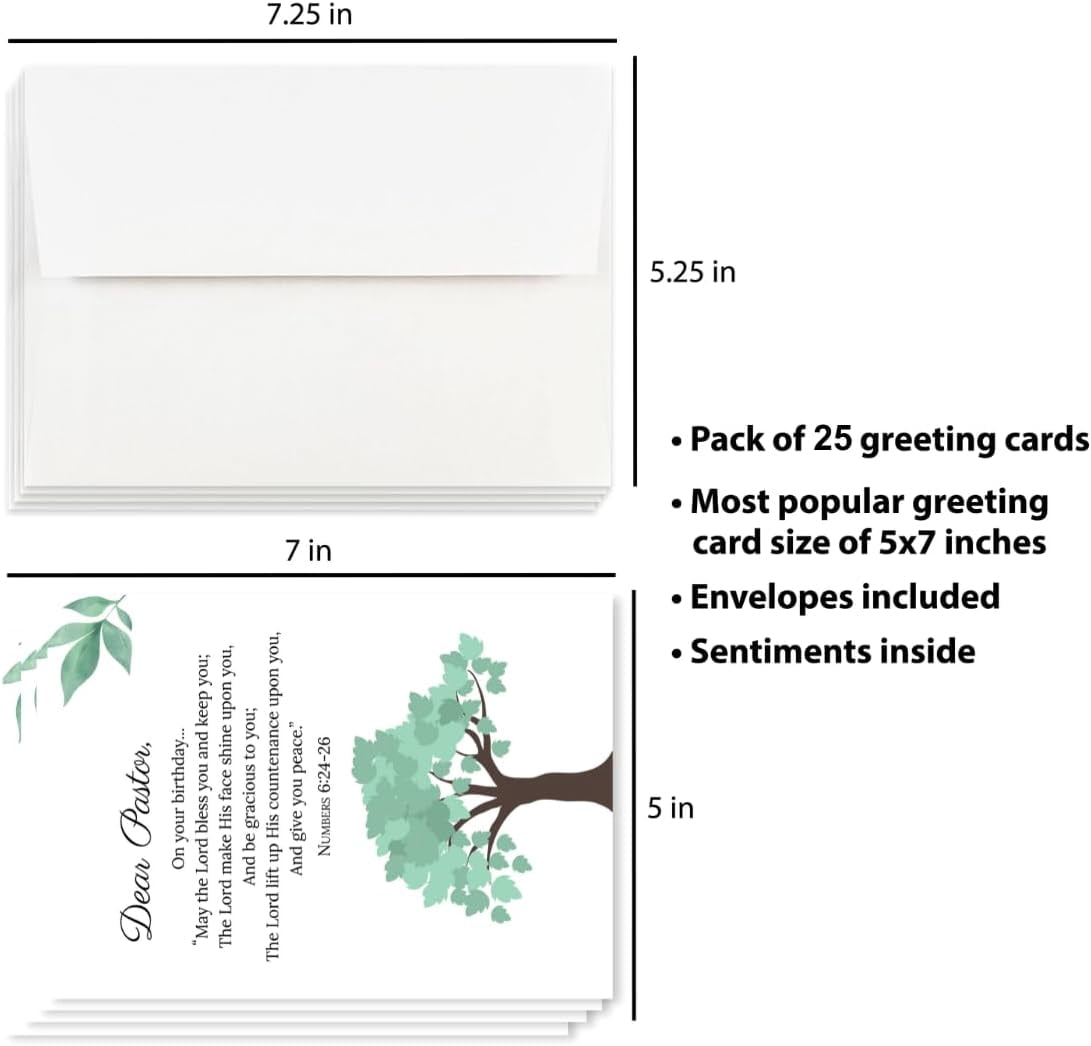 Christian Pastor Birthday Card | Christian Birthday Card for Pastor (Numbers 6:24-26) (Pack of 25)