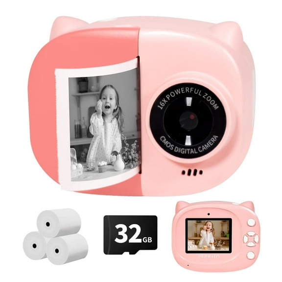 Rongta Instant Print Camera 1080P with 32GB SD Card for Kids Age 3-12 Pink