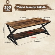 47 inch Rectangle Coffee Table, 2-Tier Wooden Rustic Brown Coffee Tables for Living Room, Modern Center Table for Small Space, Apartment, Office