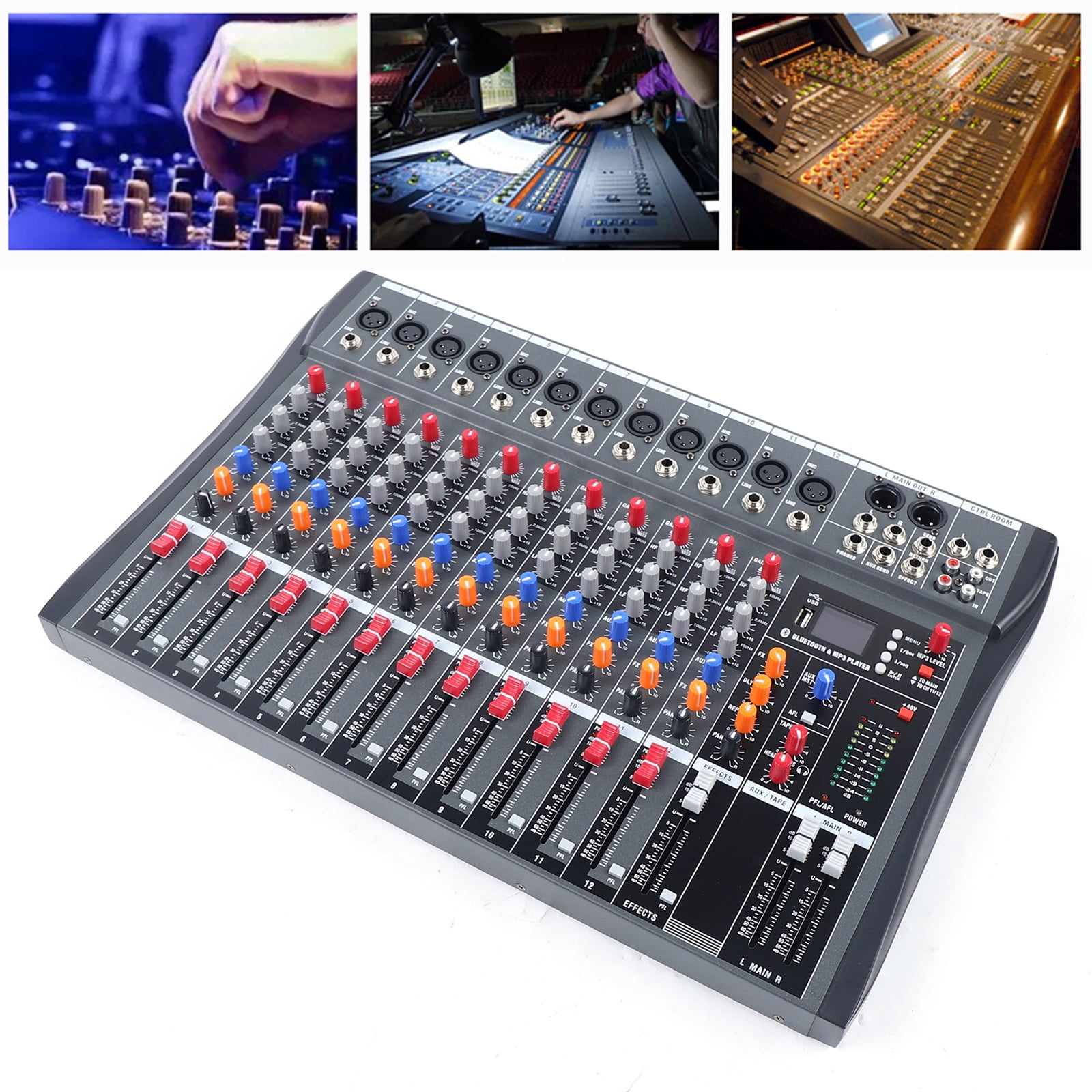 Aiqidi Professional 12 Channels Live Audio Mixer Bluetooth USB DJ Sound Mixing Console Amplifier with 6 Modes of Music