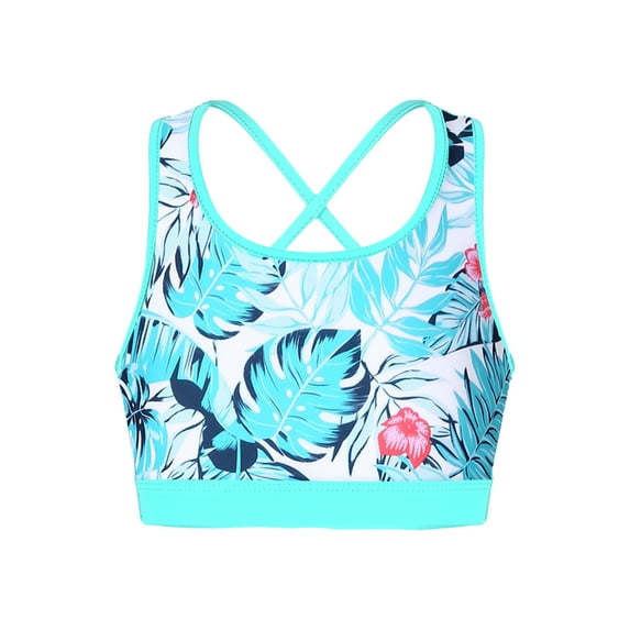 iiniim Girls Bikini Top Athletic Shirts Blouse Vest Tee Sleeveless Criss Cross Swimwear 4-16 Leaf 14