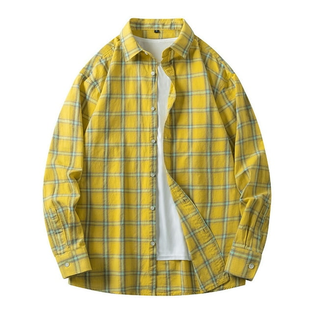 Blusa y camisa de manga larga con cuello vuelto, camisa informal a cuadros para hombre, blusa holgada juvenil de manga larga con cuello vuelto, blusa de poliéster para hombre